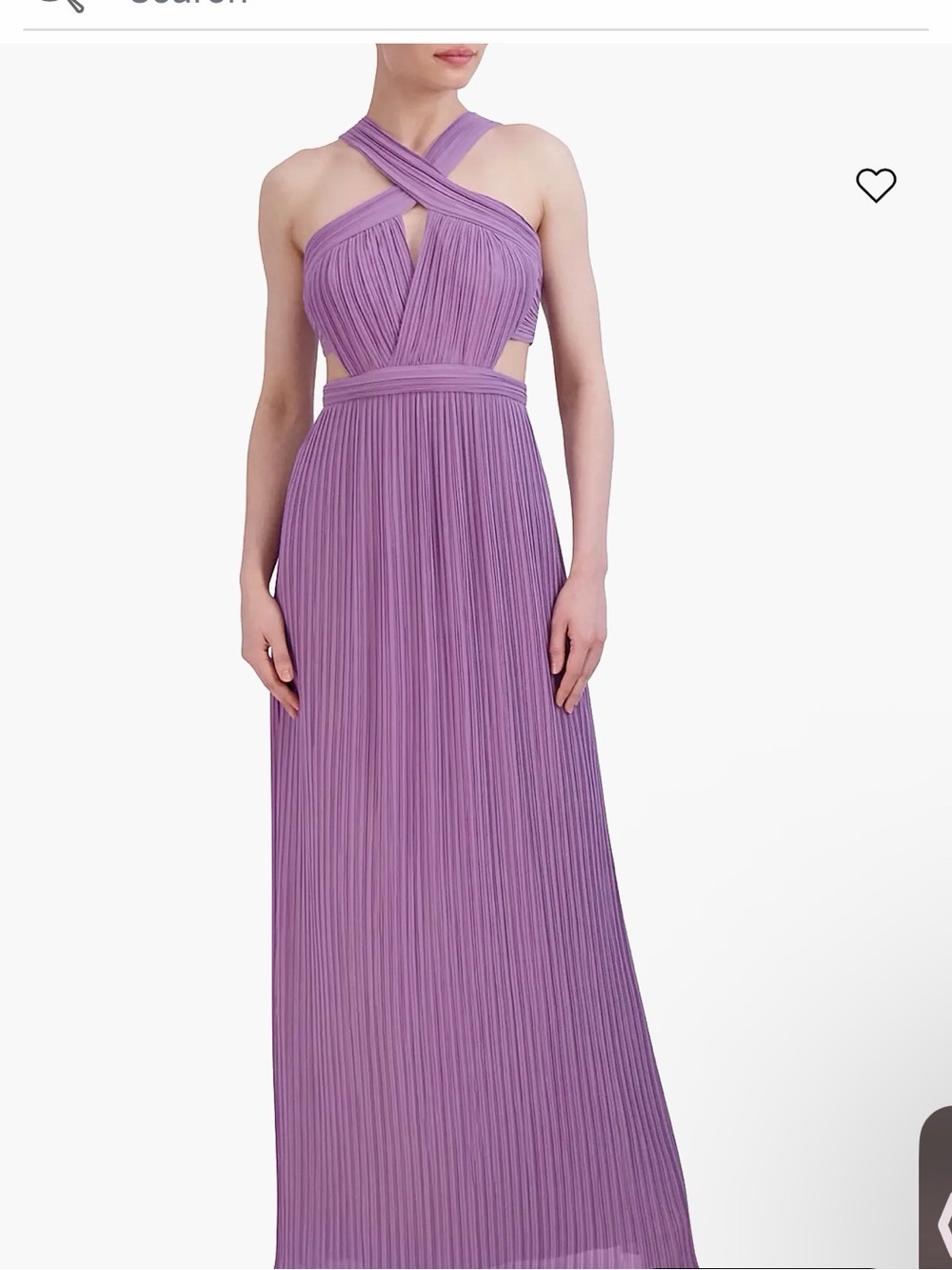 BCBGMaxAzria Lavender Pleated Cross-Halter Maxi Dress
